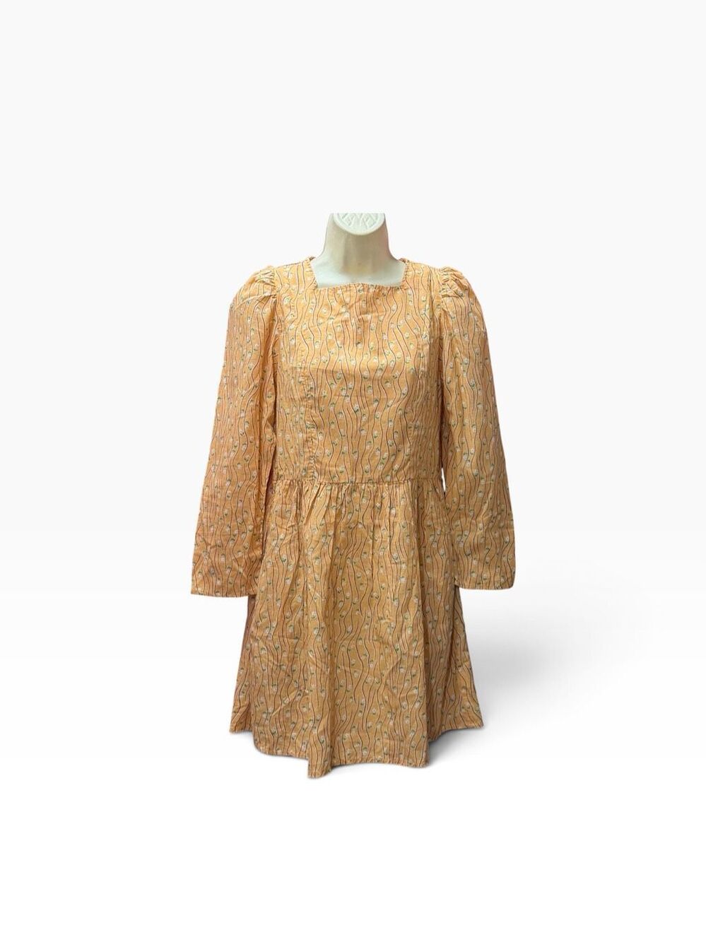 Batsheva Collarless Mini Prairie Cotton Dress in Peach Ditsy Floral NWT Size 4